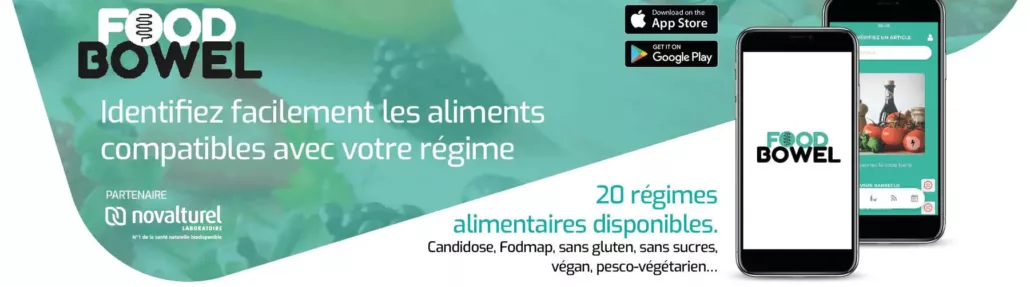 application-regime-alimentaire-food-bowel-novalturel Foodbowel application régime adapté alimentaire spécial différencié SII MICI FOMAP gluten